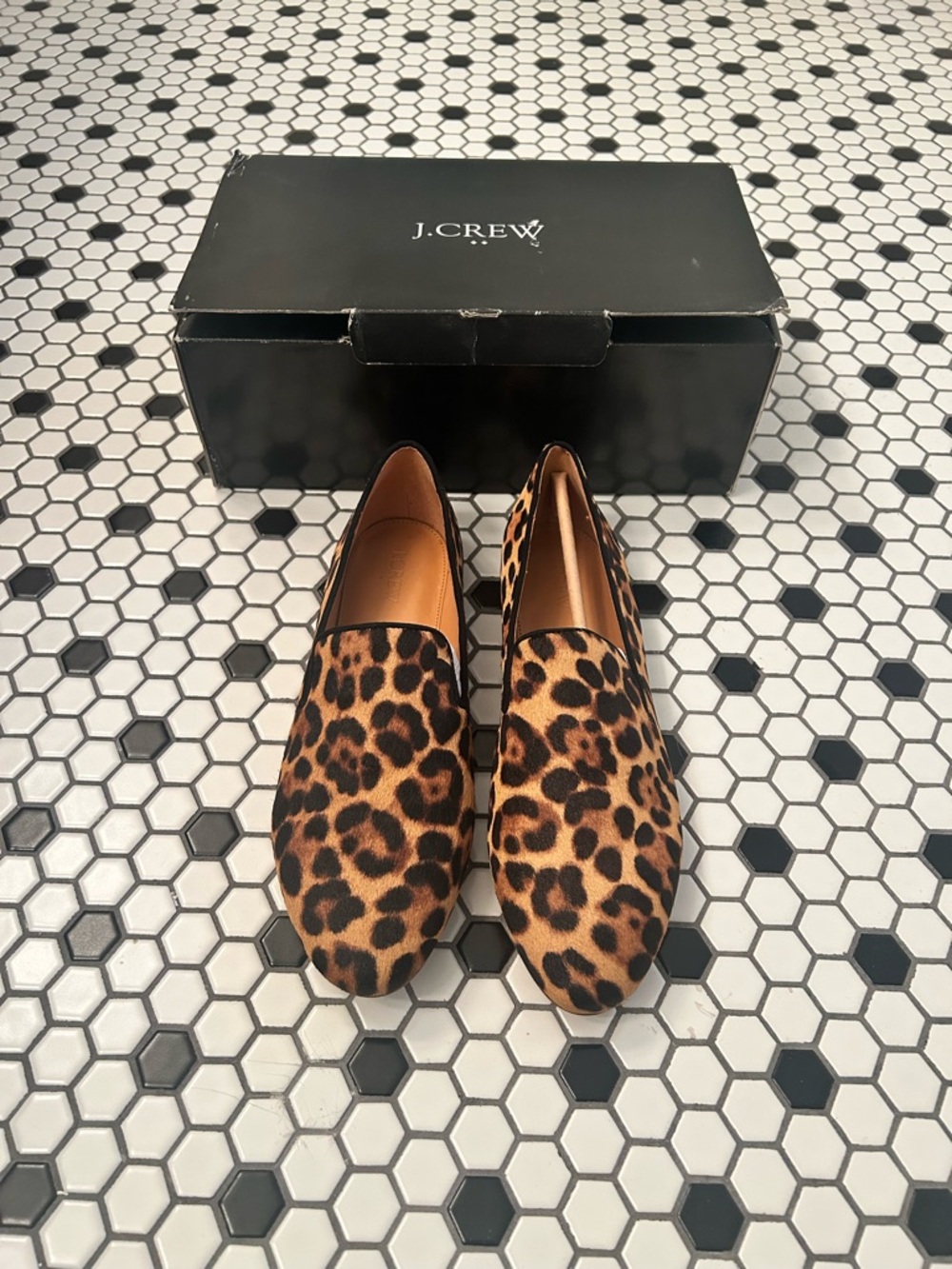 NWT J. Crew Leopard Calf Hair Loafers Size 10.5
